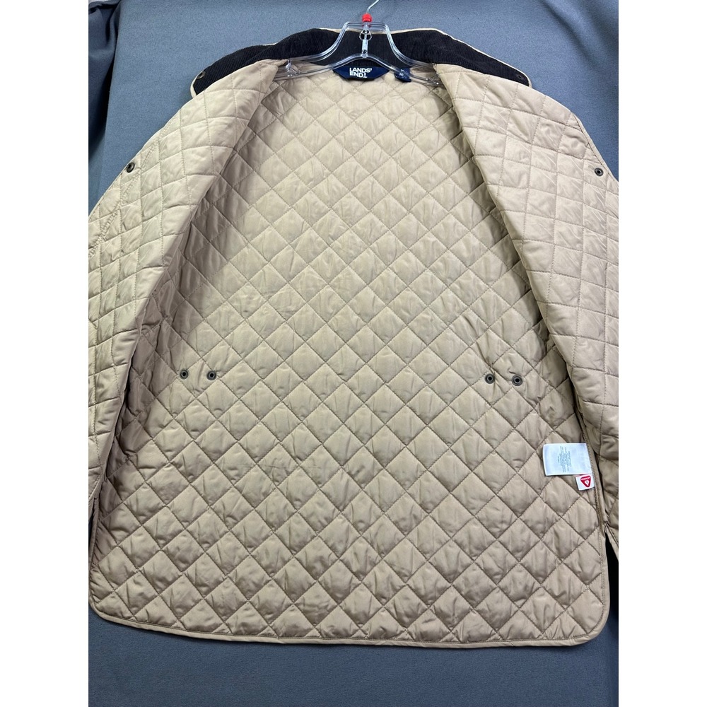 Lands' End Women Medium Quilted Primaloft Vest Brown Navy Check Plaid Snap Front - Picture 4 of 11